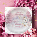 Assiettes En Carton Célébration magique Unicorn 1er anniversaire<br><div class="desc">Nous savons que vous êtes impatient de fêter l'anniversaire de votre petite fille et que le design de cette saison hivernale "Célébration magique" célèbre votre petite fille en rose glorieux! Une petite licorne mignonne est tout vêtue de rose et d'or, contre un arrière - plan enneigé, rose étoilé et lavande...</div>