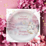 Assiettes En Carton Célébration magique Unicorn 4e fête d'anniversaire<br><div class="desc">Nous savons que vous êtes impatient de fêter l'anniversaire de votre petite fille et que le design de cette saison hivernale "Célébration magique" célèbre votre petite fille en rose glorieux! Une petite licorne mignonne est tout vêtue de rose et d'or, contre un arrière - plan enneigé, rose étoilé et lavande...</div>