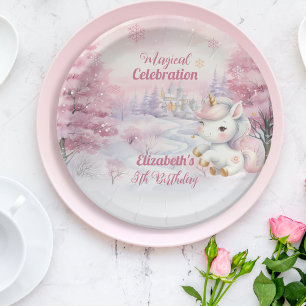 Assiettes En Carton Célébration magique Unicorn 5e fête d'anniversaire