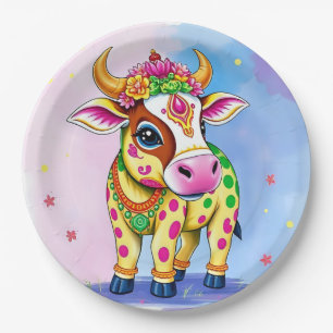 Assiettes En Carton Célébrez Diwali avec des vaches sacrées déguisées