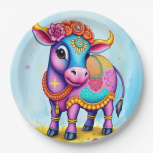 Assiettes En Carton Célébrez Diwali avec des vaches saintes déguisées
