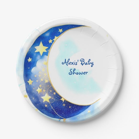 Assiettes En Carton Céleste Lune et Baby shower des étoiles (Devant)