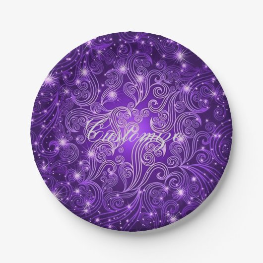 Assiettes En Carton Céleste Violet Étoiles & Étoiles Plaques en papier (Devant)