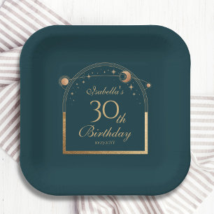 Assiettes En Carton Celestial Green Gold Sun Moon Stars 30e anniversai