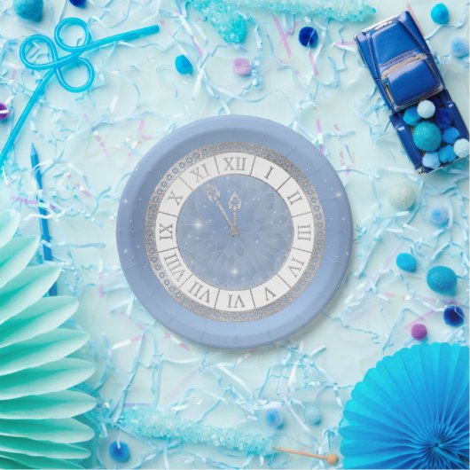 Assiettes En Carton Cendrillon bleu clair en argent Horloge Princesse (Fête)