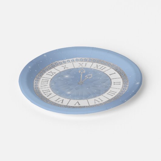 Assiettes En Carton Cendrillon bleu clair en argent Horloge Princesse (Angle)