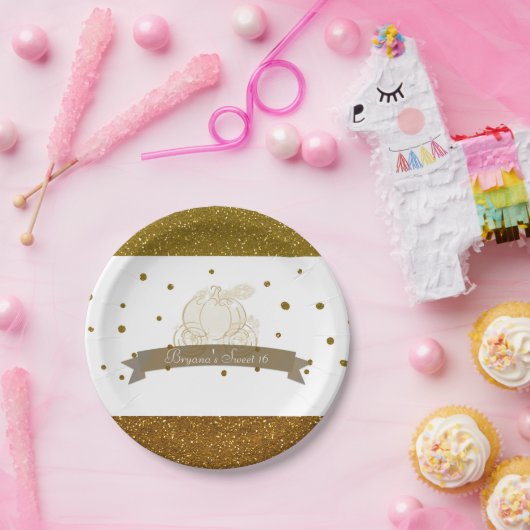 Assiettes En Carton Cendrillon Carriage Gold Parties scintillant Dots  (Fête)