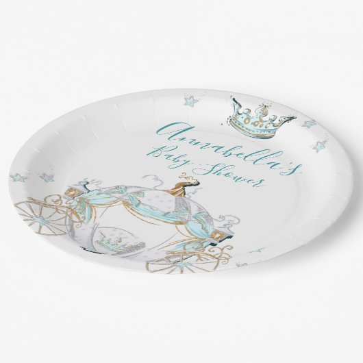 Assiettes En Carton Cendrillon turquoise et or Princesse Carriage (Angle)