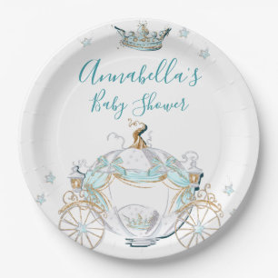 Assiettes En Carton Cendrillon turquoise et or Princesse Carriage