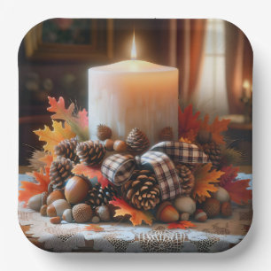 Assiettes En Carton Centerpiece de bougie de Thanksgiving