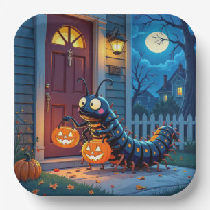 Assiettes En Carton Centipède d'Halloween demandant des friandises