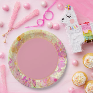 Assiettes En Carton Centre rose aquarelle florale