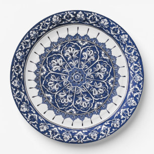 Assiettes En Carton Céramique espagnole de style bleu et blanc