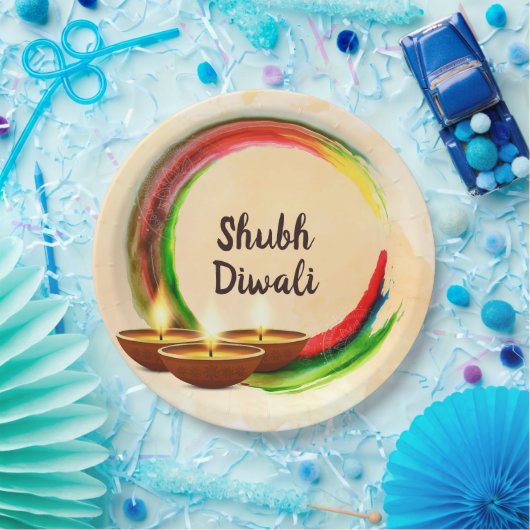 Assiettes En Carton Cercle d'aquarelle Diwali Diyas (Fête)