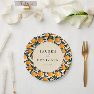 Assiettes En Carton Cercle de fruits feuillus orange joyeux