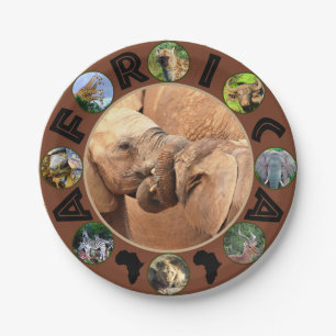 Assiettes En Carton Cercle de la faune africaine Collage Elephant Tug 