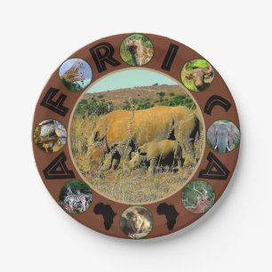 Assiettes En Carton Cercle de la faune africaine Rhino Reeds