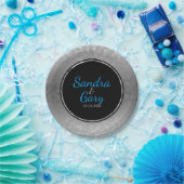 Assiettes En Carton Cercle Noir Argent Damas Avec Bague Argent (Fête)