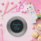 Assiettes En Carton Cercle Noir Argent Damas Avec Bague Argent (Fête)