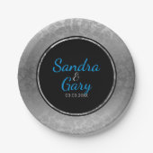 Assiettes En Carton Cercle Noir Argent Damas Avec Bague Argent (Devant)