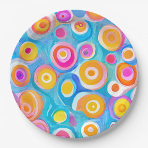 Assiettes En Carton Cercles Abstraits Artiste moderne Joyeux Anniversa