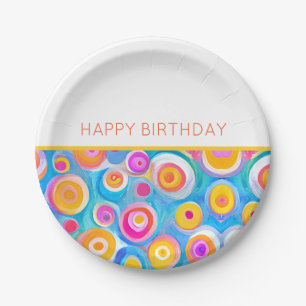 Assiettes En Carton Cercles Abstraits colorés Artiste JOYEUX ANNIVERSA