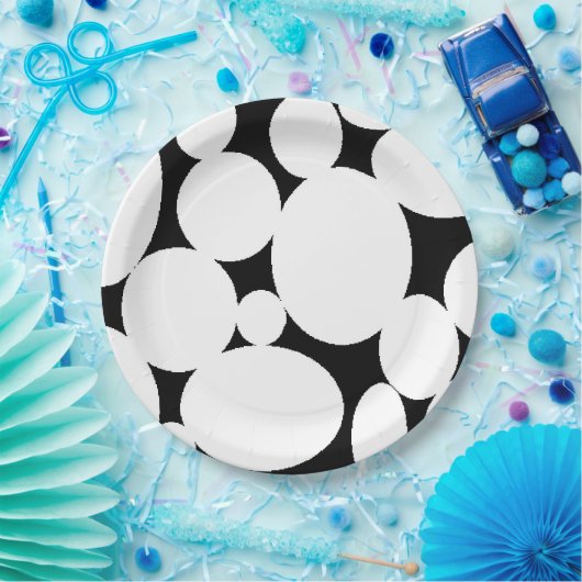 ASSIETTES EN CARTON CERCLES BLANCS (Fête)