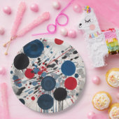 Assiettes En Carton Cercles Bleus Rouge Noir Et Gris Et Lecteurs De Pe (Fête)