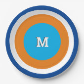 Assiettes En Carton Cercles Concentrés Lumineux Monogramme Géométrique (Devant)