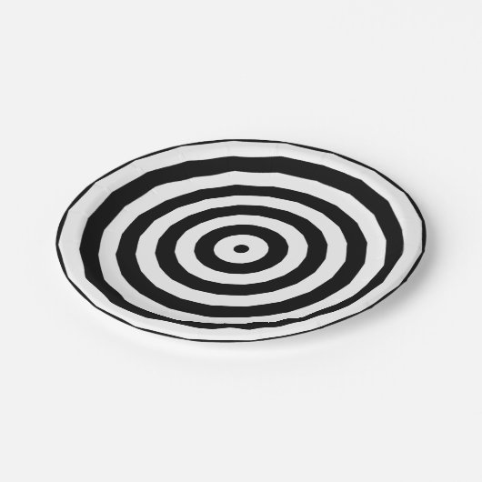 Assiettes En Carton Cercles concentrés noirs et blancs Illusion optiqu (Angle)