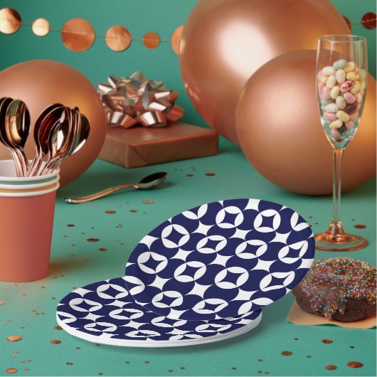 Assiettes En Carton Cercles de chevauchement bleu oriental Shippo géom (Multi)