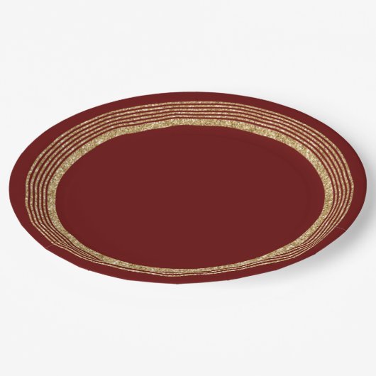 Assiettes En Carton Cercles de Parties scintillant rouge or (Angle)