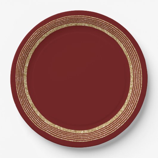 Assiettes En Carton Cercles de Parties scintillant rouge or (Devant)