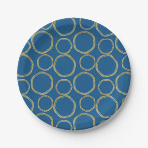 Assiettes En Carton Cercles dorés et bleu vif moderne tendance