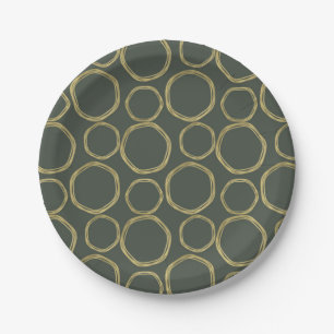 Assiettes En Carton Cercles dorés et vert olive rustique moderne tenda