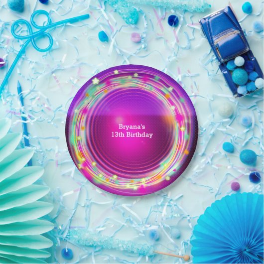 Assiettes En Carton Cercles lumineux & Étoiles Plaques de fête d'anniv (Fête)