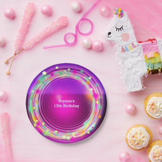 Assiettes En Carton Cercles lumineux & Étoiles Plaques de fête d'anniv (Fête)