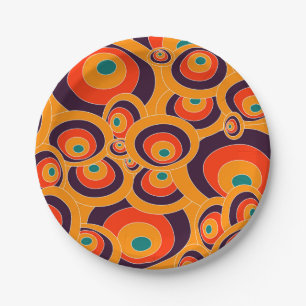 Assiettes En Carton Cercles psychédéliques rétro Motifs décoratifs