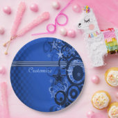 Assiettes En Carton Cercles rétro & Étoiles Plaques en papier bleu (Fête)