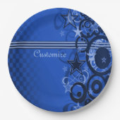 Assiettes En Carton Cercles rétro & Étoiles Plaques en papier bleu (Devant)