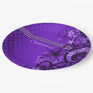Assiettes En Carton Cercles rétro & Étoiles Plaques en papier violet