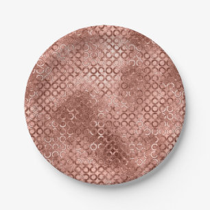 Assiettes En Carton Cercles Rose Doré Brillants Luxe Étincelant Rose