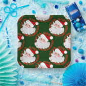 Assiettes En Carton Cercles Visages père Noël, Plaques Papier Vert (Fête)