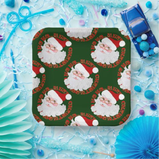 Assiettes En Carton Cercles Visages père Noël, Plaques Papier Vert (Fête)