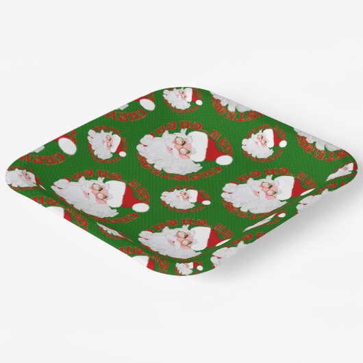 Assiettes En Carton Cercles Visages père Noël, Plaques Parties scintil (Angulaire)