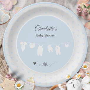 Assiettes En Carton Cérémonie Bébé Garçon Bohème Cœurs Bleu Clair