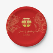Assiettes En Carton Cérémonie du thé avec dragon et phénix pour mariag (Devant)