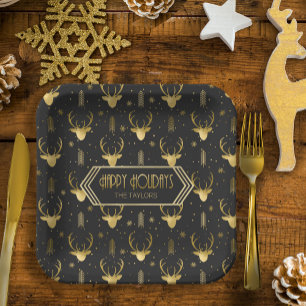 Assiettes En Carton Cerf Antlers Flèches Motif V2 Gold ID861