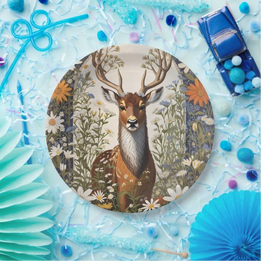 Assiettes En Carton Cerf au milieu de la marguerite (Fête)