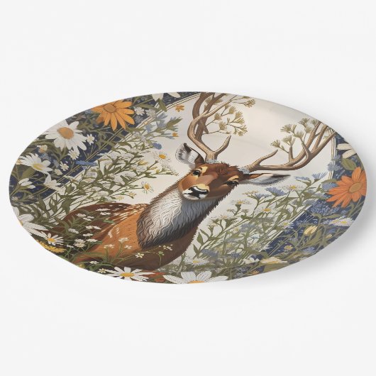 Assiettes En Carton Cerf au milieu de la marguerite (Angle)